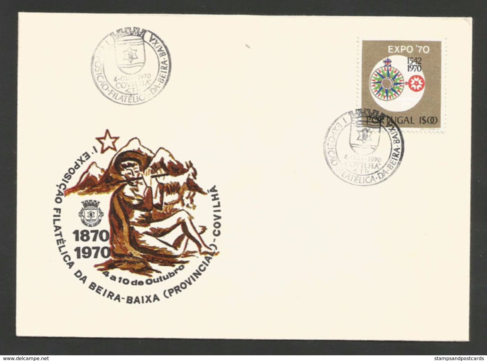 Portugal Cachet Commémoratif  Expo Philatelique Armoires Covilhã 1970 Event Postmark Philatelic Expo Coat Of Arms - Flammes & Oblitérations