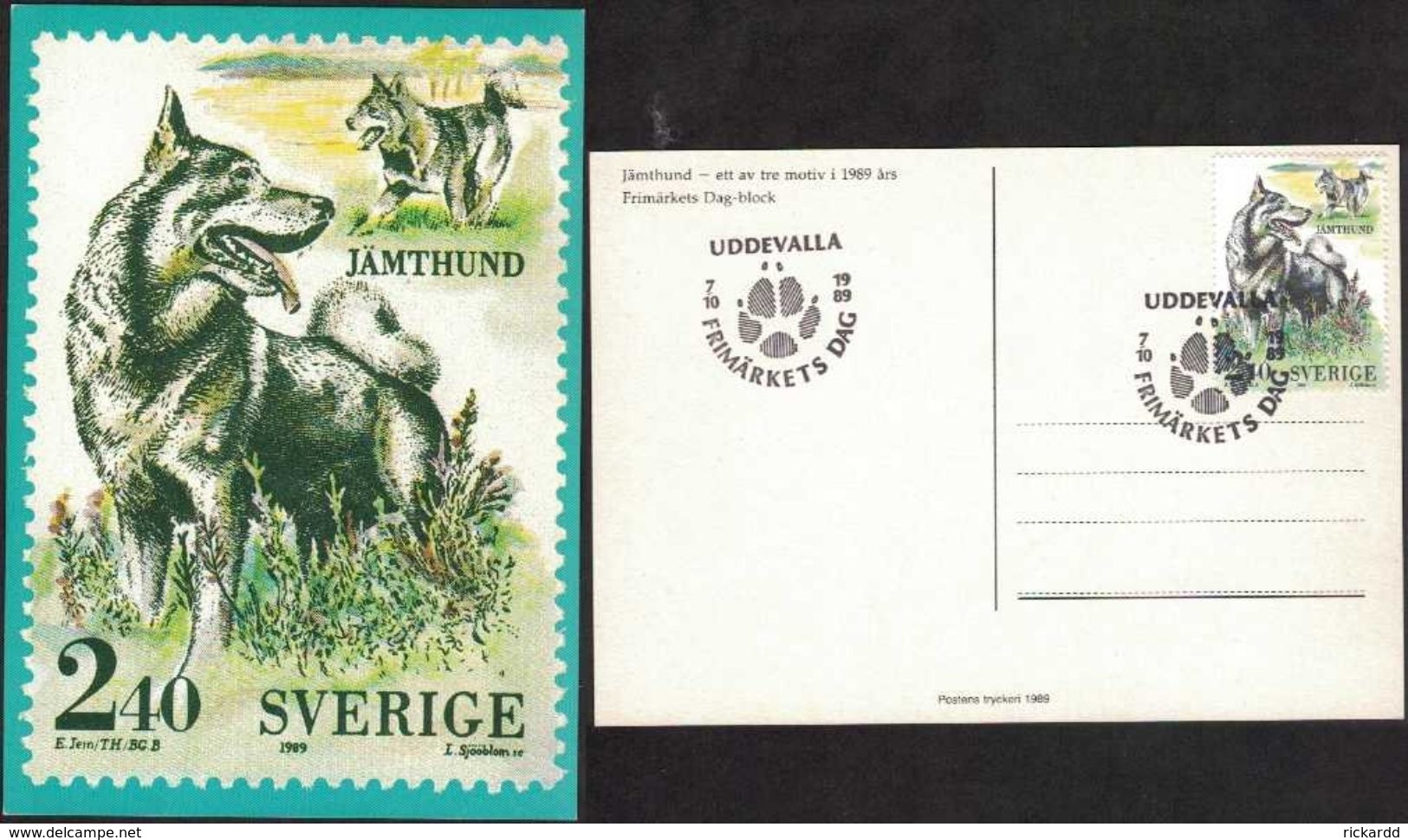 Sweden - Svenska Hundar F#1586 UDDEVALLA 7/10 1989 FD On PT-card - FDC