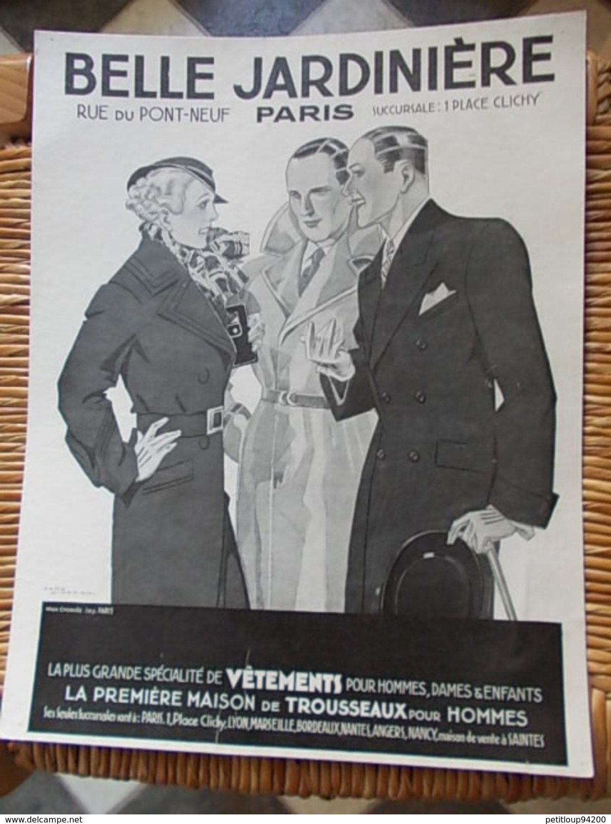 PLAQUE PUBLICITAIRE EN CARTON  BELLE JARDINIERE  Paris - Plaques En Carton