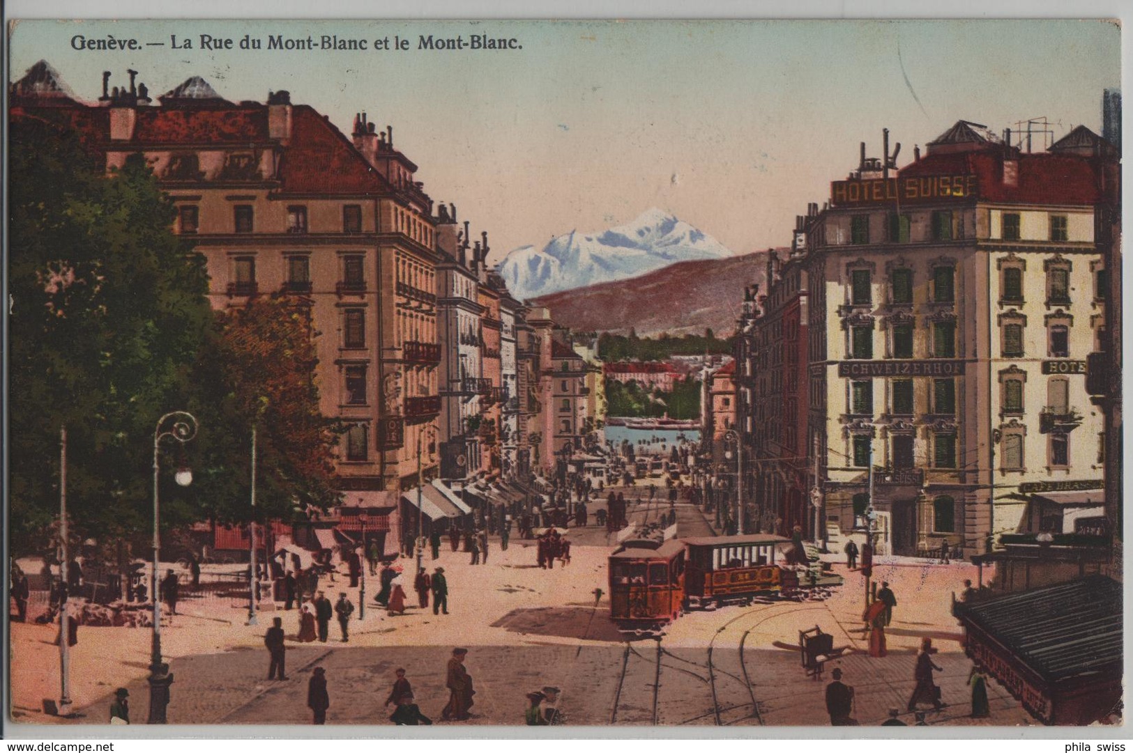 Geneve - La Rue Du Mont-Blanc Et Le Mont-Blanc - Animee - Genève