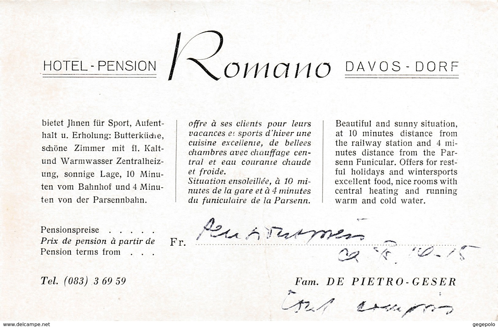 DAVOS-DORF - HOTEL-PENSION ROMANO - Davos