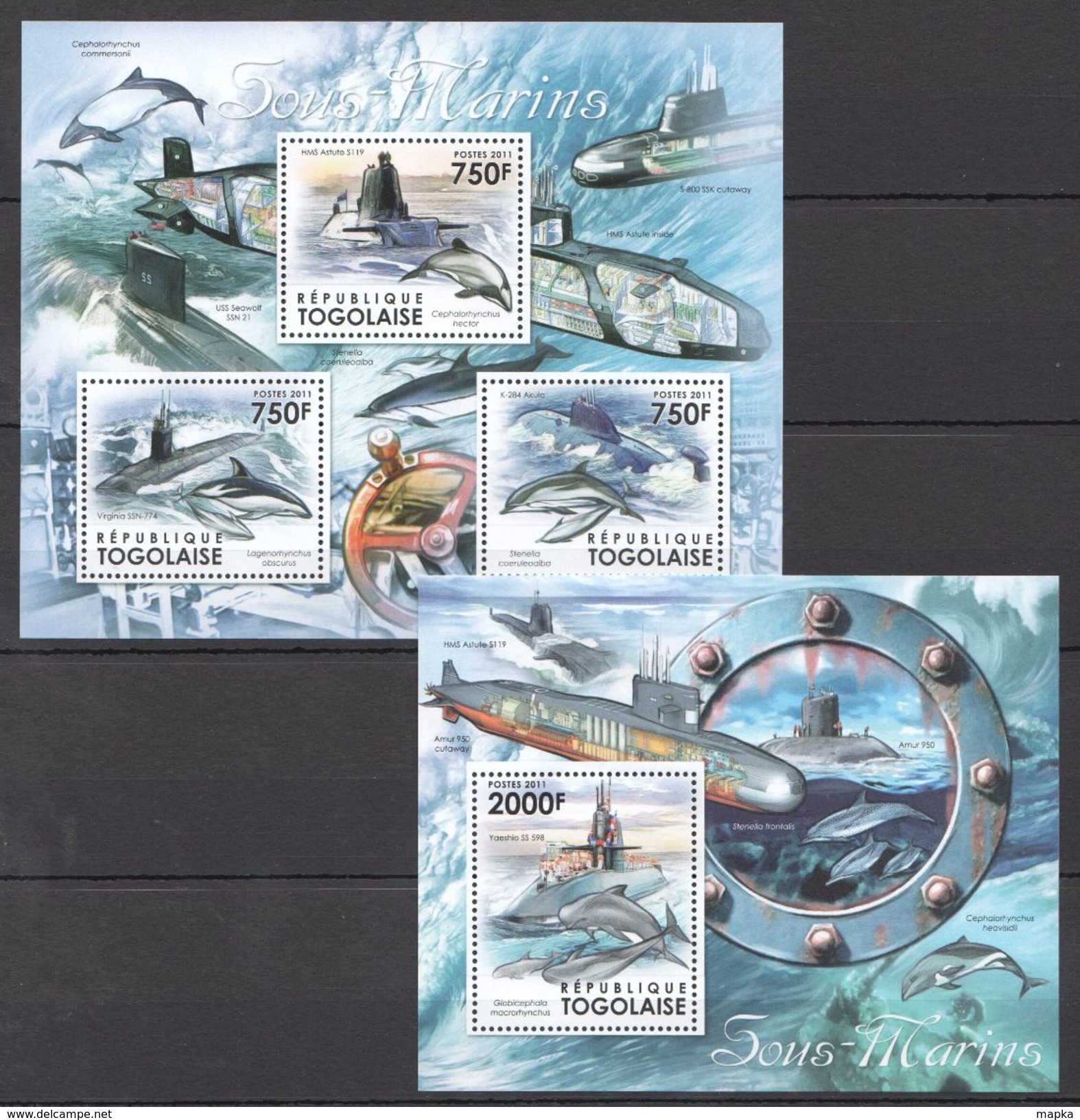 I556 2011 TOGOLAISE SHIPS & BOATS SUBMARINE SOUS-MARINS KB+BL MNH - U-Boote