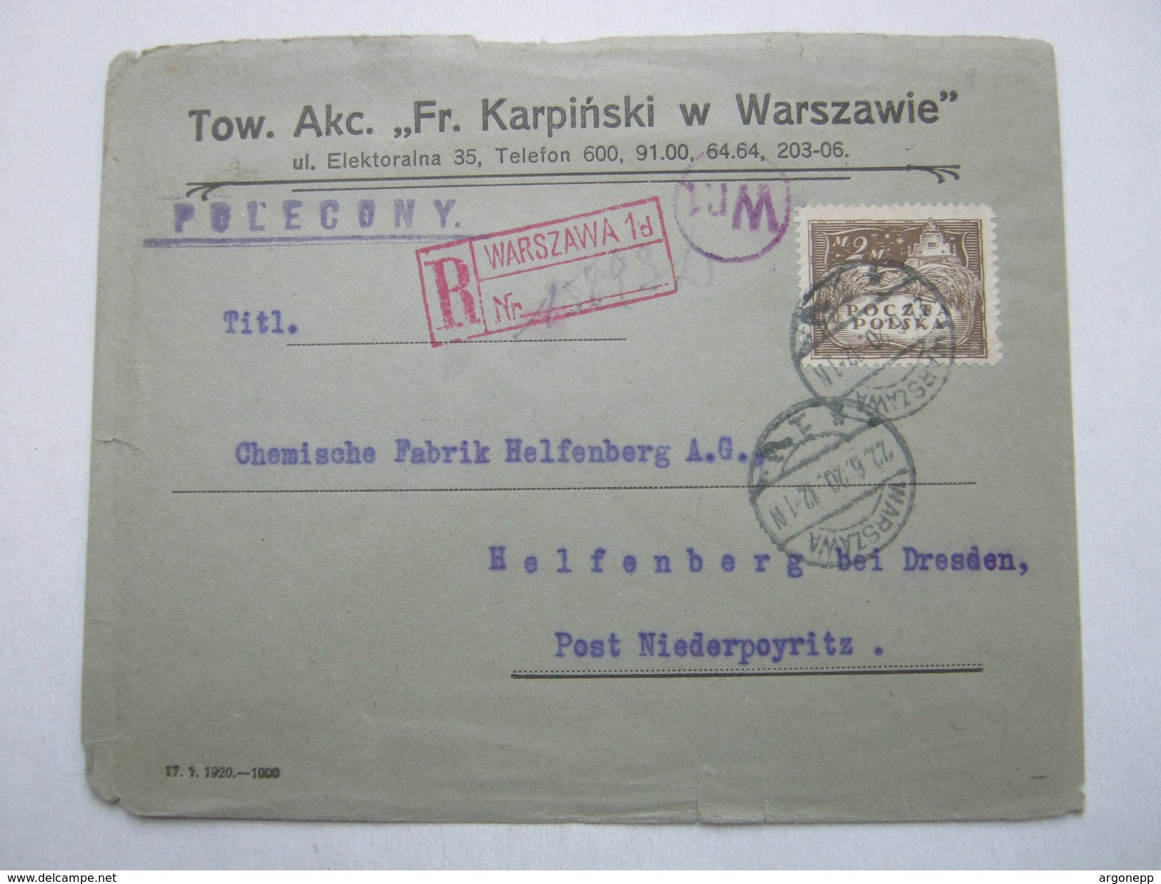 1920 , Einschreiben Nach Deutschland Mit Zensur - Briefe U. Dokumente