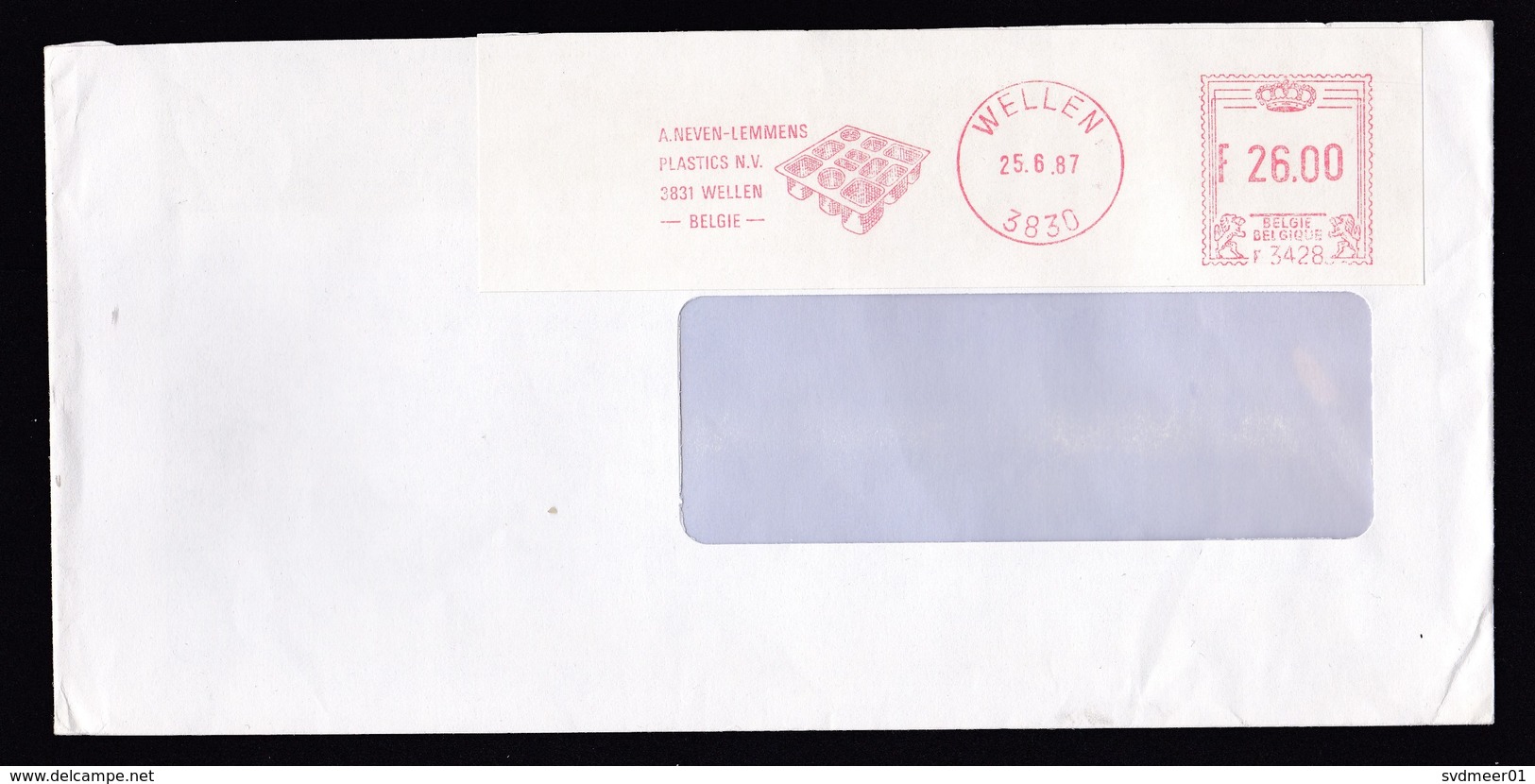 Belgium: Cover, 1987, Meter Cancel Neven-Lemmens Plastics, Plastic Packing Material, Industry (backflap Missing) - Brieven En Documenten