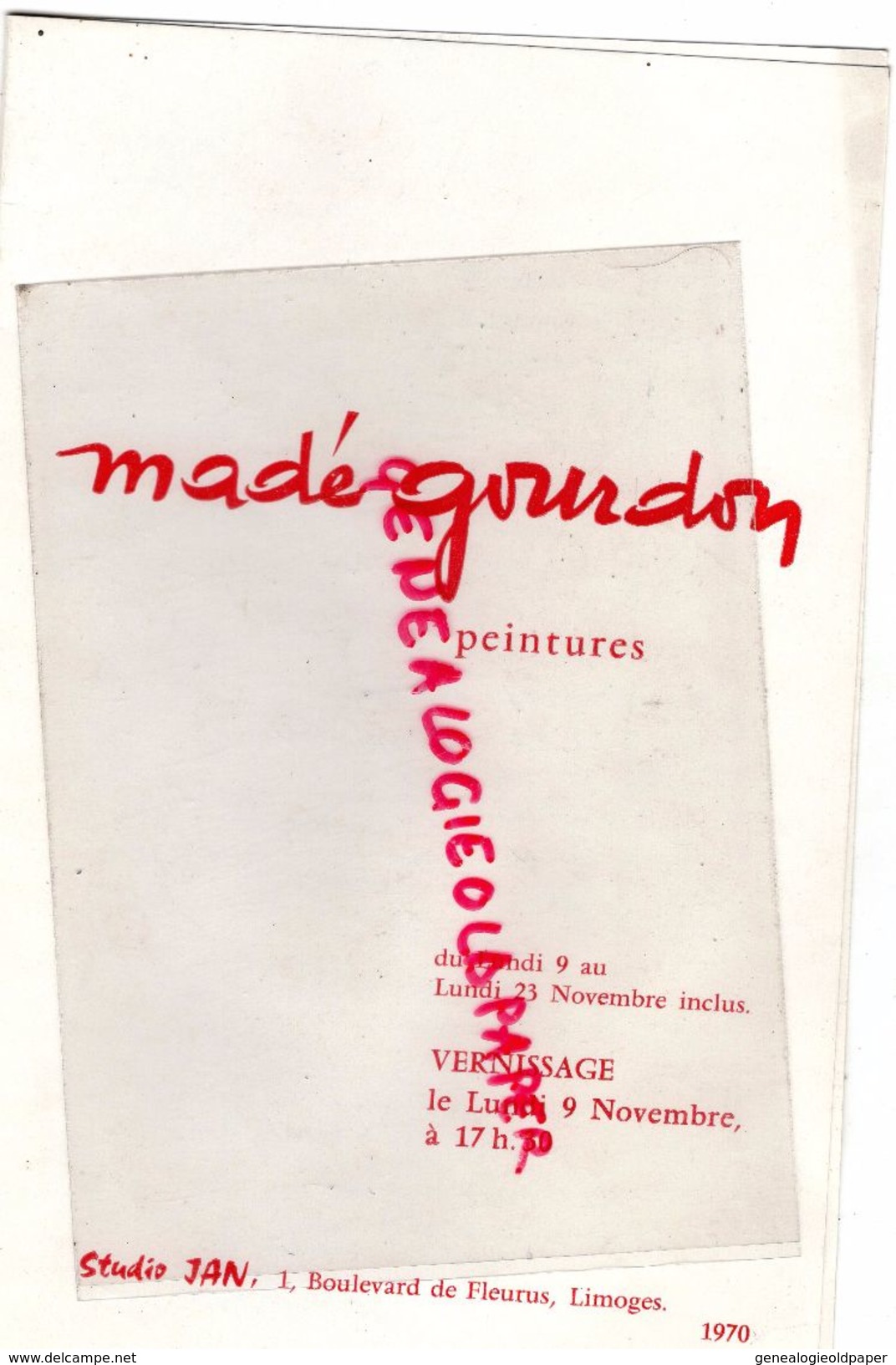 87- LIMOGES- PROGRAMME MADE GOURDON-LAUTERIE SAINT JEAN LIGOURE PEINTURES- PEINTRE-1970-STUDIO JAN 1 BD FLEURUS- - Programs