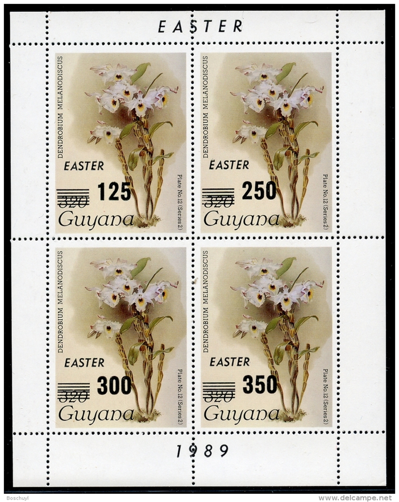 Guyana, 1989, Orchids, Easter, MNH Overprint Sheet, Michel 2511-2514 - Guiana (1966-...)