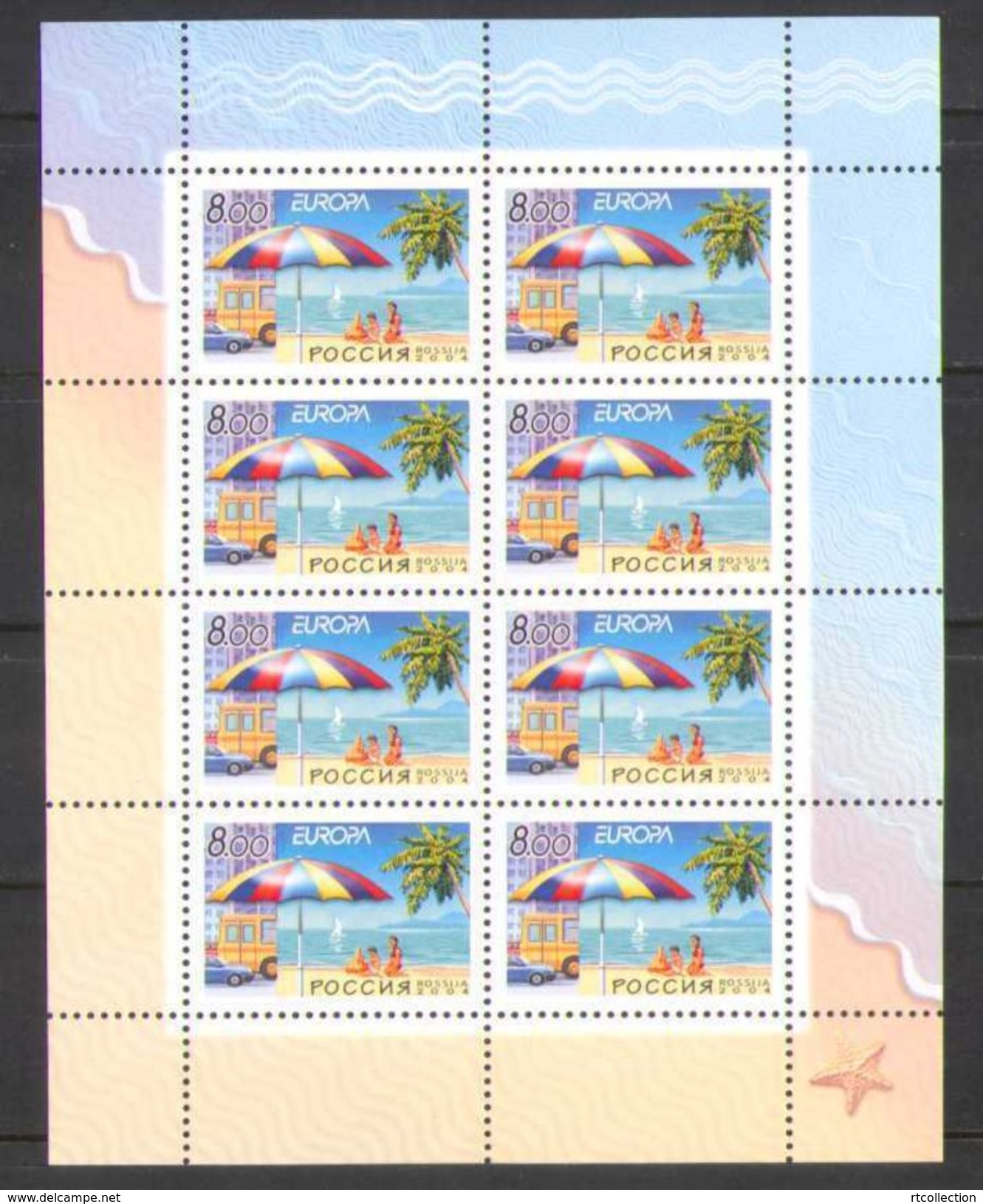 Russia 2004 Sheet Europa CEPT Europe Issue Programe Vacation Sea Holiday Tourism Sailboat Cars Stamp MNH Mi 1172 Sc 6838 - Hojas Completas