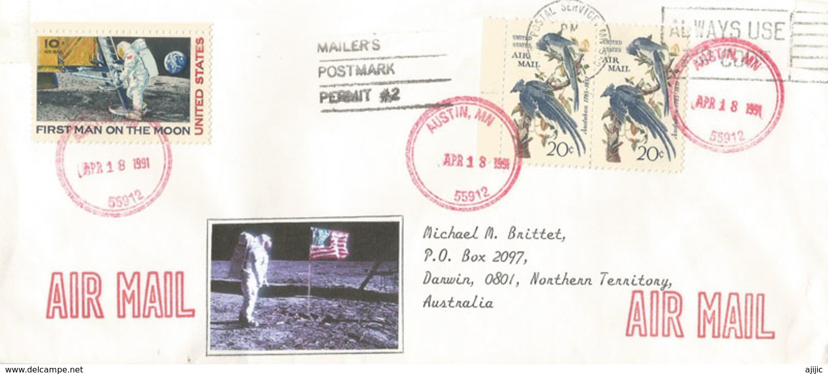 USA. First Man On The Moon, Letter From Austin (MN) To Australia - North  America