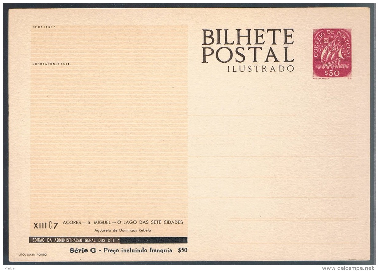 Portugal, 1950, Bilhete Postal Ilustrado # 124, Açores - S. Miguel - O Lago Das Sete Cidades - Postal Stationery