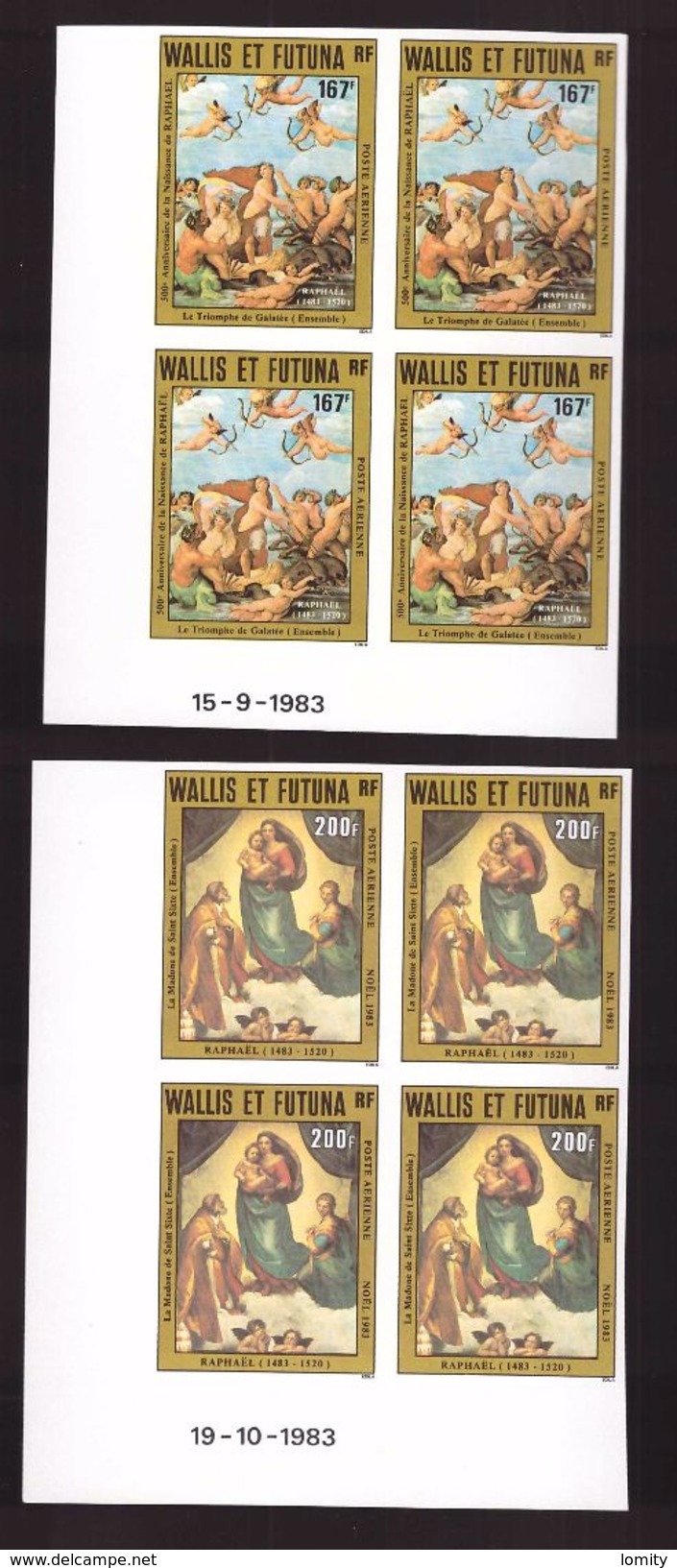 Wallis Et Futuna Rare Coin Daté Non Dentelé Neuf Luxe ** Poste Aérienne PA N° 129 Et 131 Tableau Raphael Peintre - Non Dentelés, épreuves & Variétés