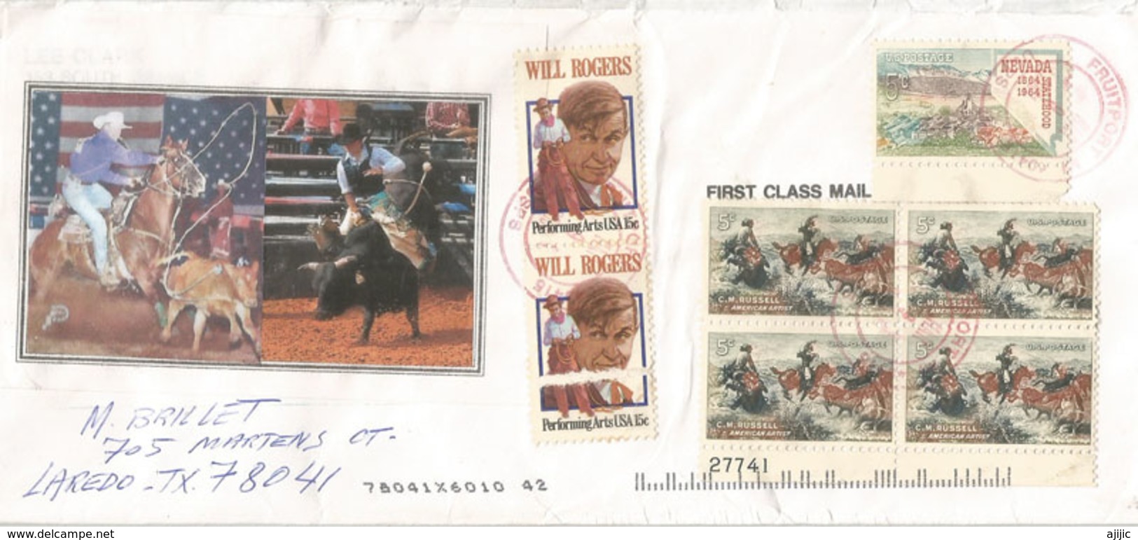 Les Cow-Boys, Bloc De 4, Sur Lettre Fruitport, Michigan -, Sur Lettre Adressée Laredo TX - Chimpancés