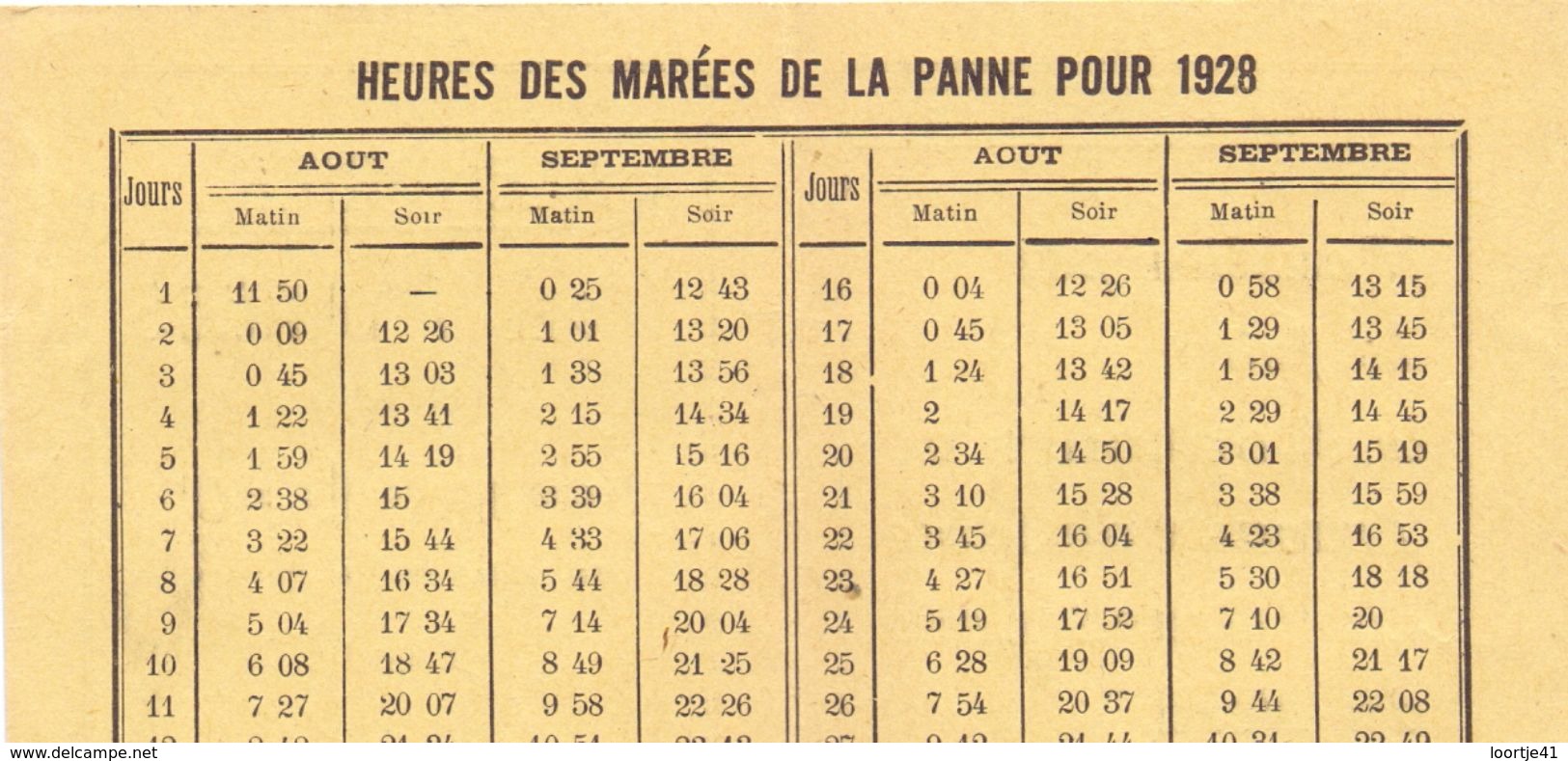 Kalender Calendrier Des Marées - Uren Hoogwater De Panne 1928 - Formato Piccolo : 1921-40