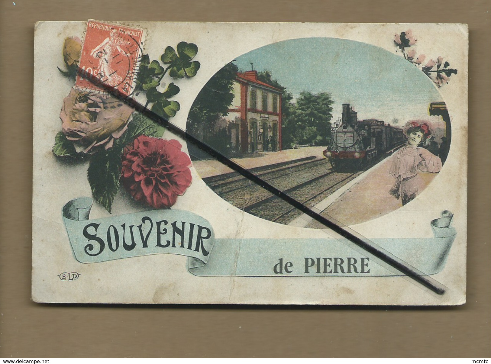 CPA  Abîmée   - Souvenir De Pierre -( Trèfle à Quatre Feuilles , Train , Locomotive , Gare ) - Autres & Non Classés