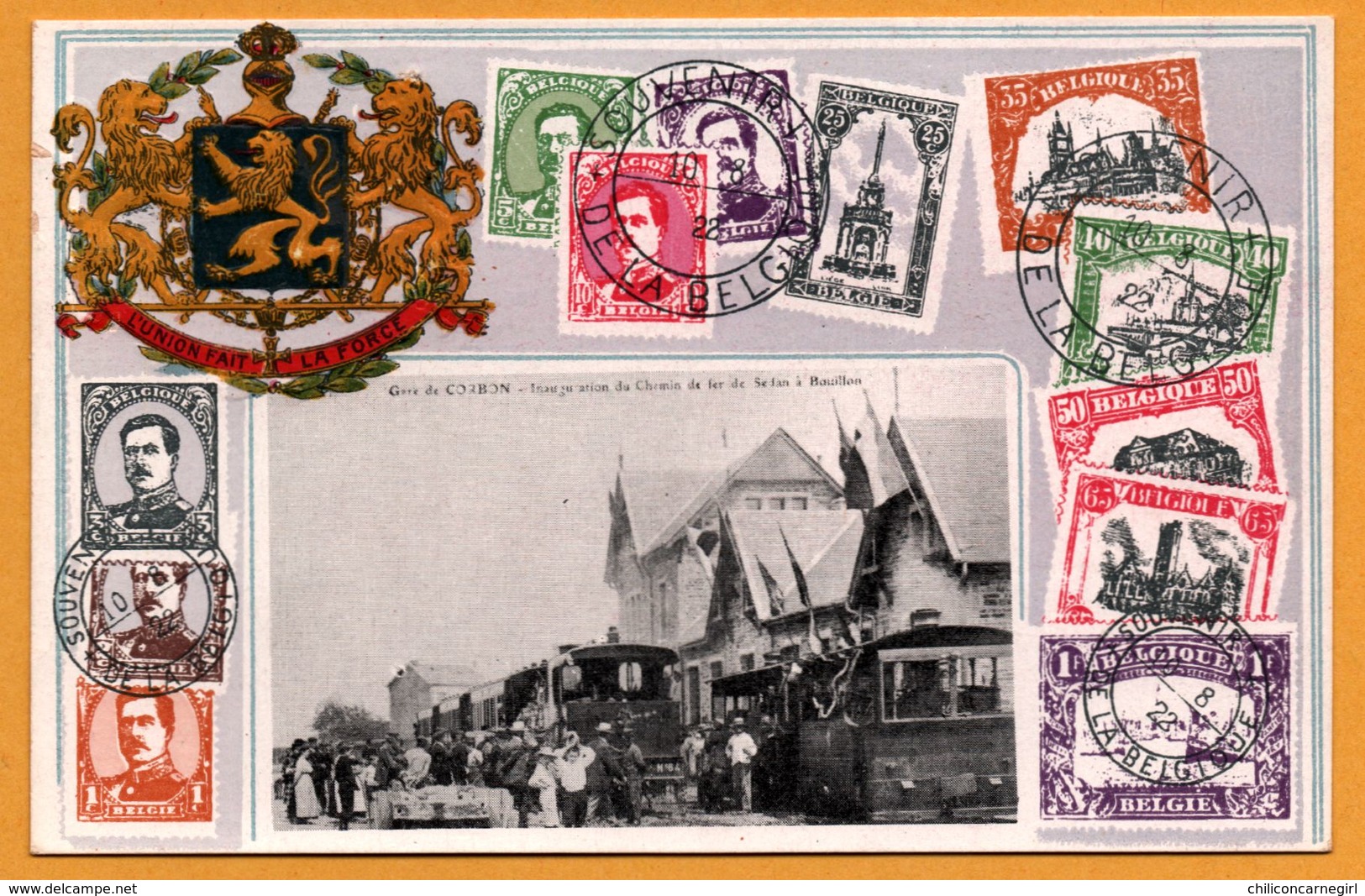 Gare De Corbion - Inauguration Du Chemin De Fer De Sedan à Bouillon - Tramway - Timbres - GUGGENHEIM & Co N° 3991 - 1922 - Bouillon