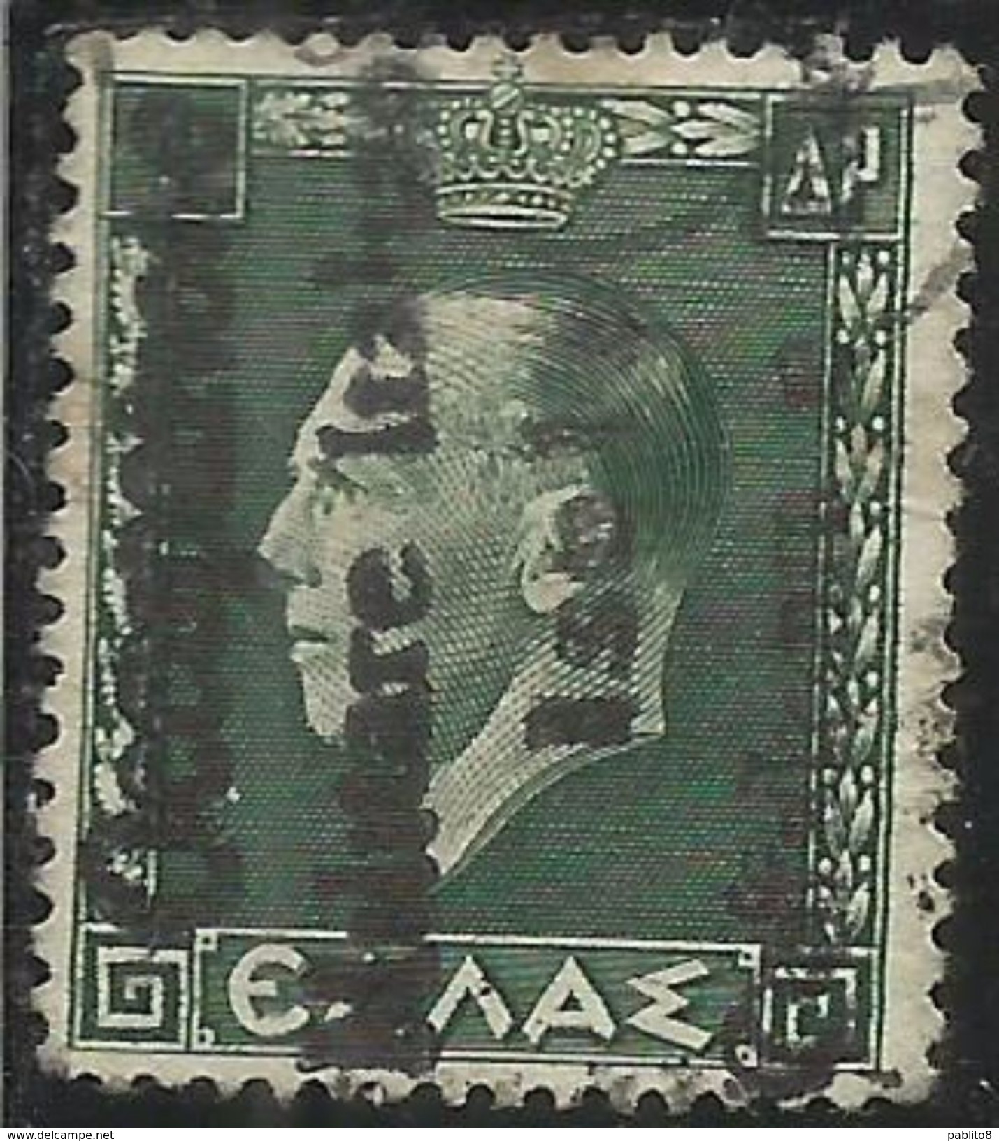 OCCUPAZIONE ITALIANA ITACA ITHACA 1941 KING GEORGE II RE GIORGIO ARGOSTOLI DRACMA 1D USATO USED OBLITERE' FIRMATO SIGNED - Cefalonia & Itaca