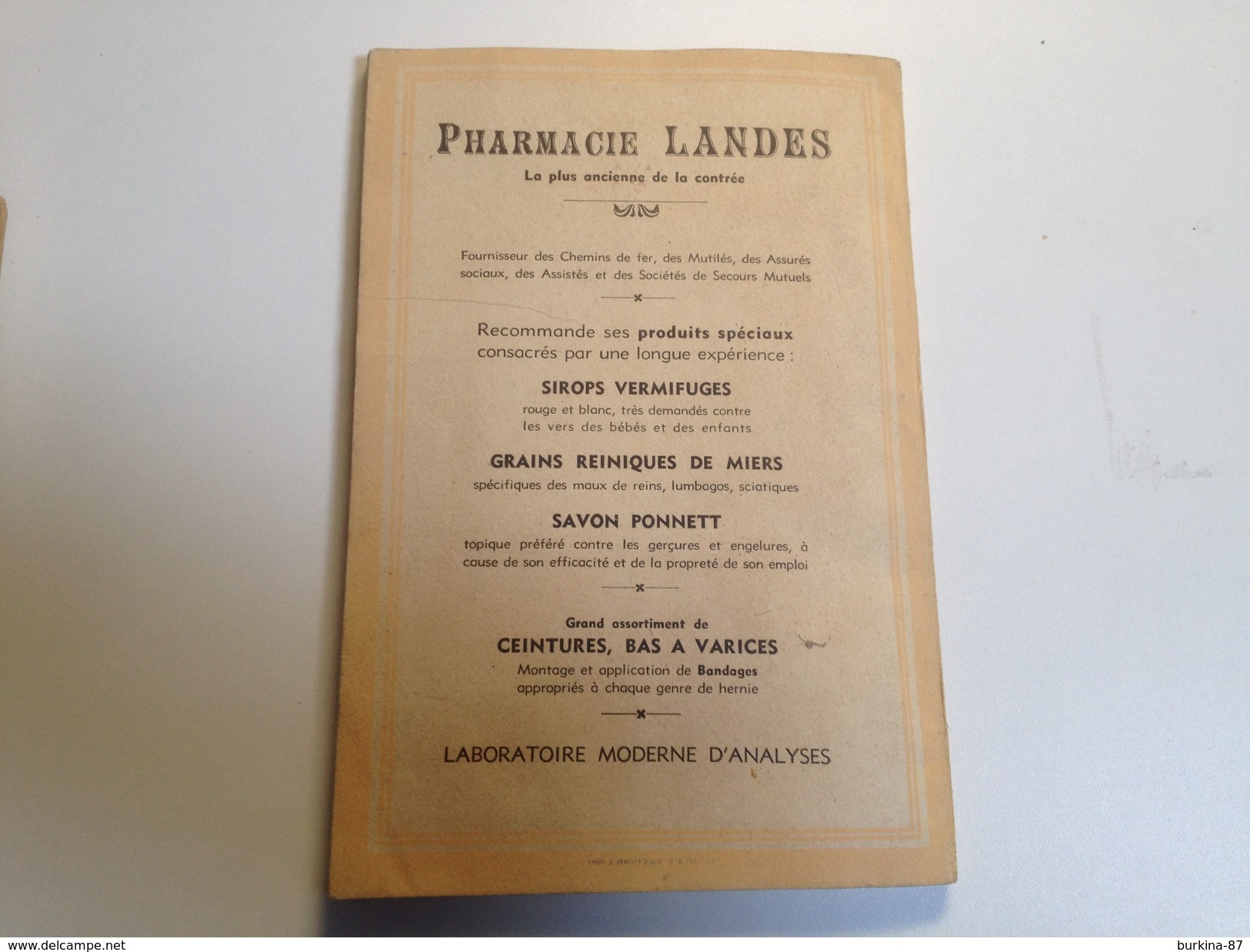 almanach, BERR, 1937 , environ 128 pages, La pharmacie LANDES