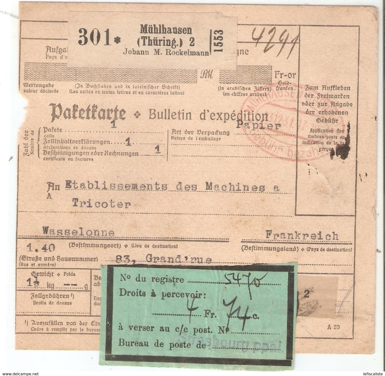 Taxe Douanière D'objets Postaux - Other & Unclassified