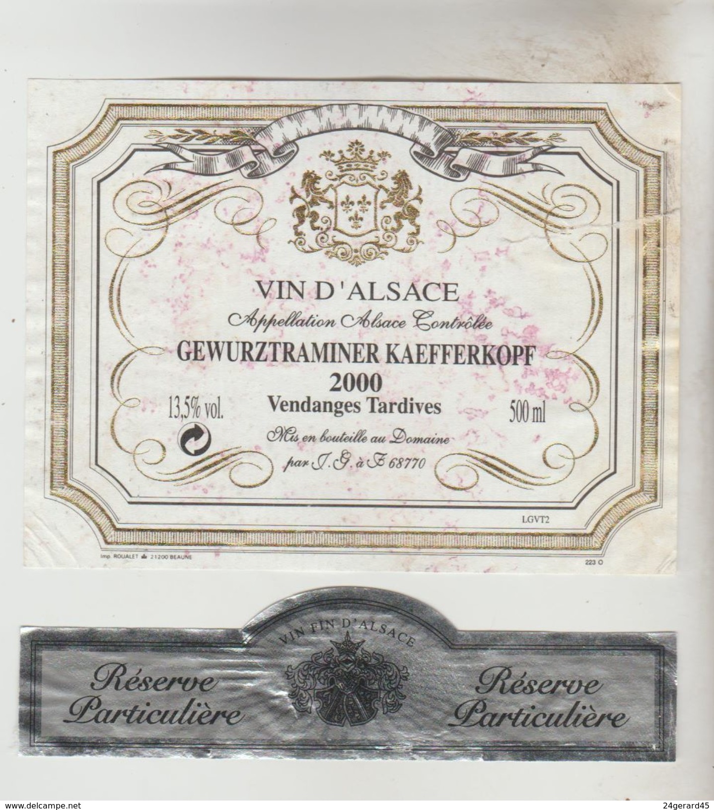 OENOPHILIE 5 ETIQUETTES VINS D'ALSACE - GewurztraminerClub Sommeliers2008, Cave Turckheim2007, E. Preiss, Kaefferkopf200 - Gewurztraminer