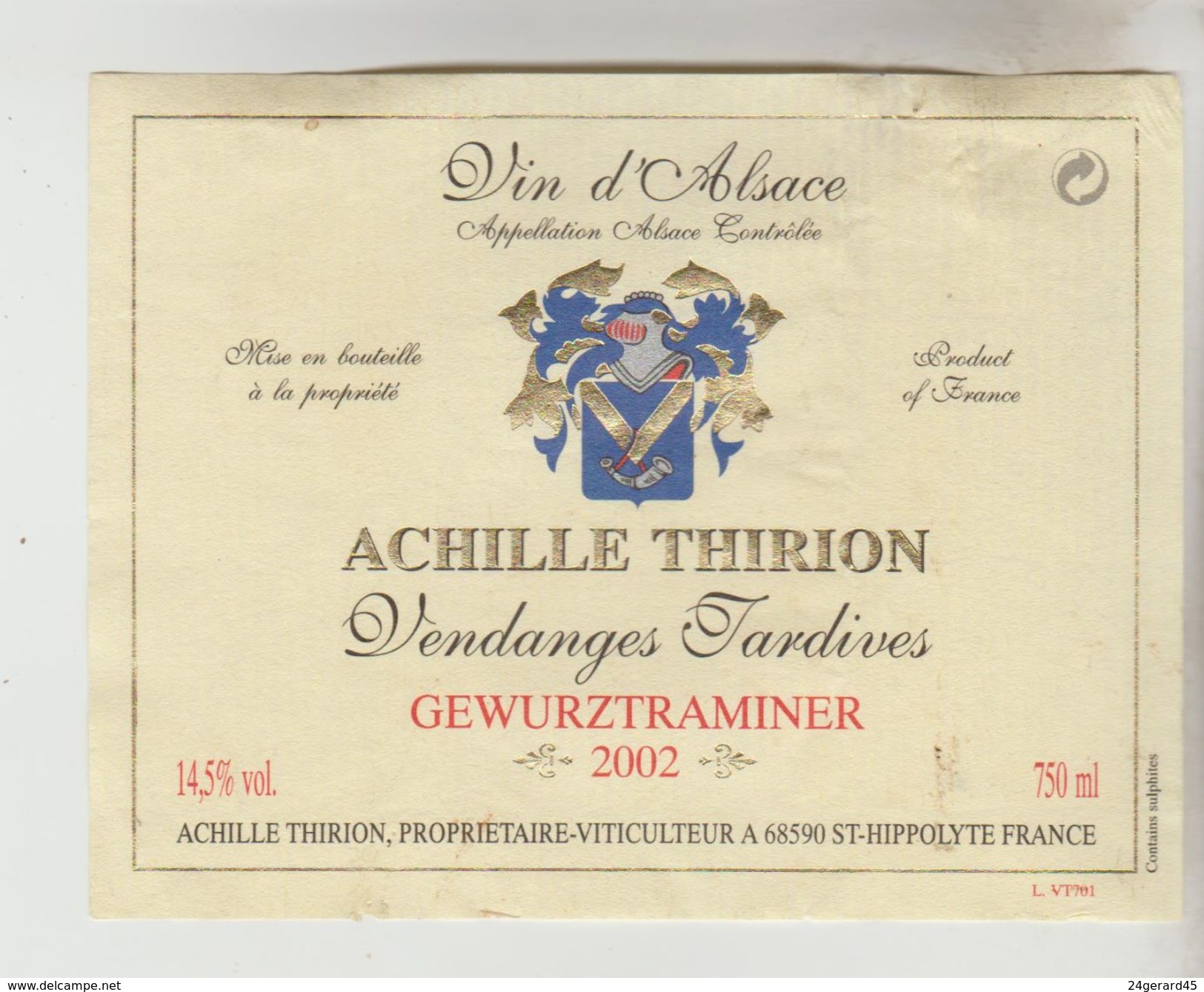 OENOPHILIE 4 ETIQUETTES VINS D'ALSACE - Gewurztraminer A.Thirion2002, Wolfberger97, A.Thirion2002 Vend.Tard., Chat. D'Or - Gewurztraminer