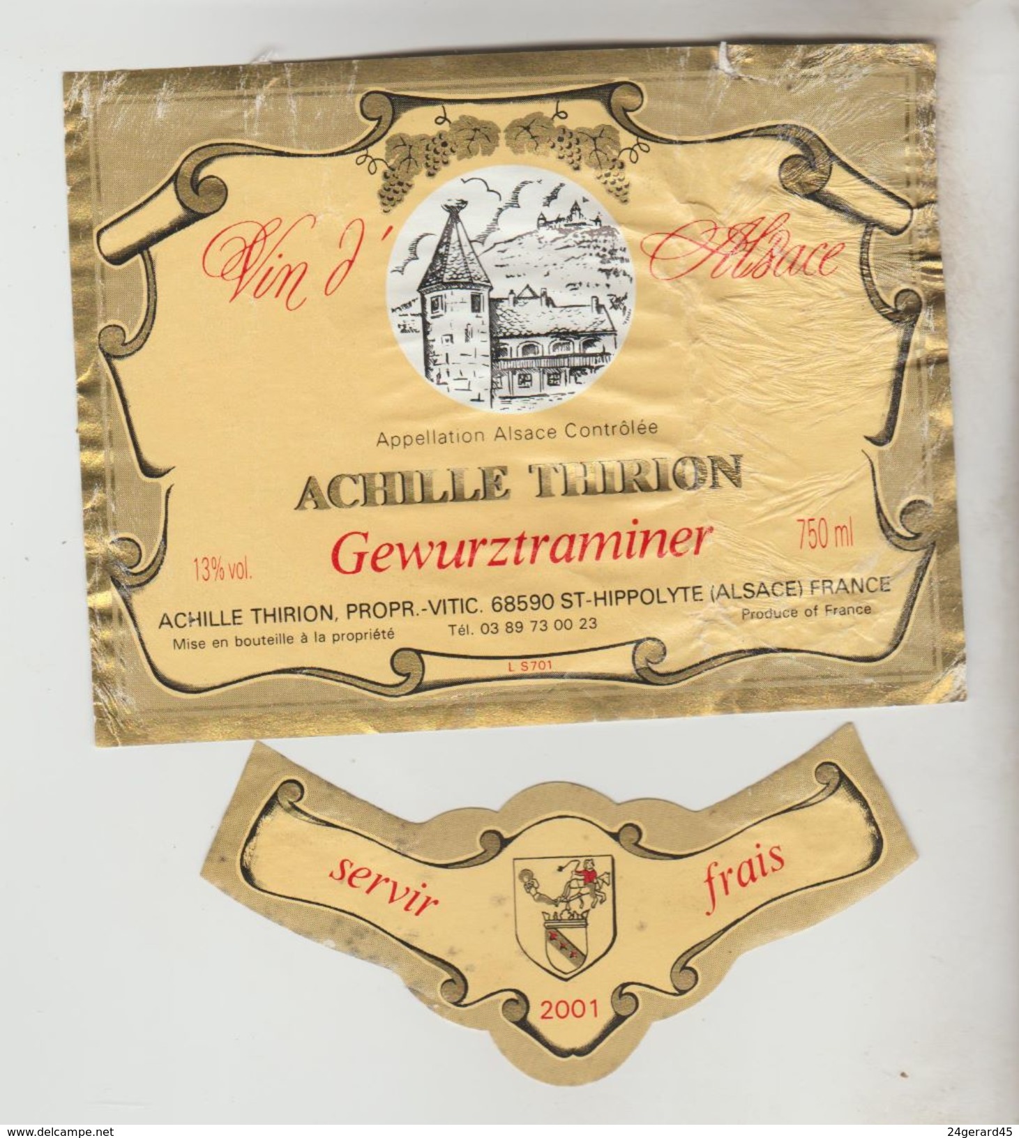 OENOPHILIE 4 ETIQUETTES VINS D'ALSACE - Gewurztraminer A.Thirion2002, Wolfberger97, A.Thirion2002 Vend.Tard., Chat. D'Or - Gewurztraminer