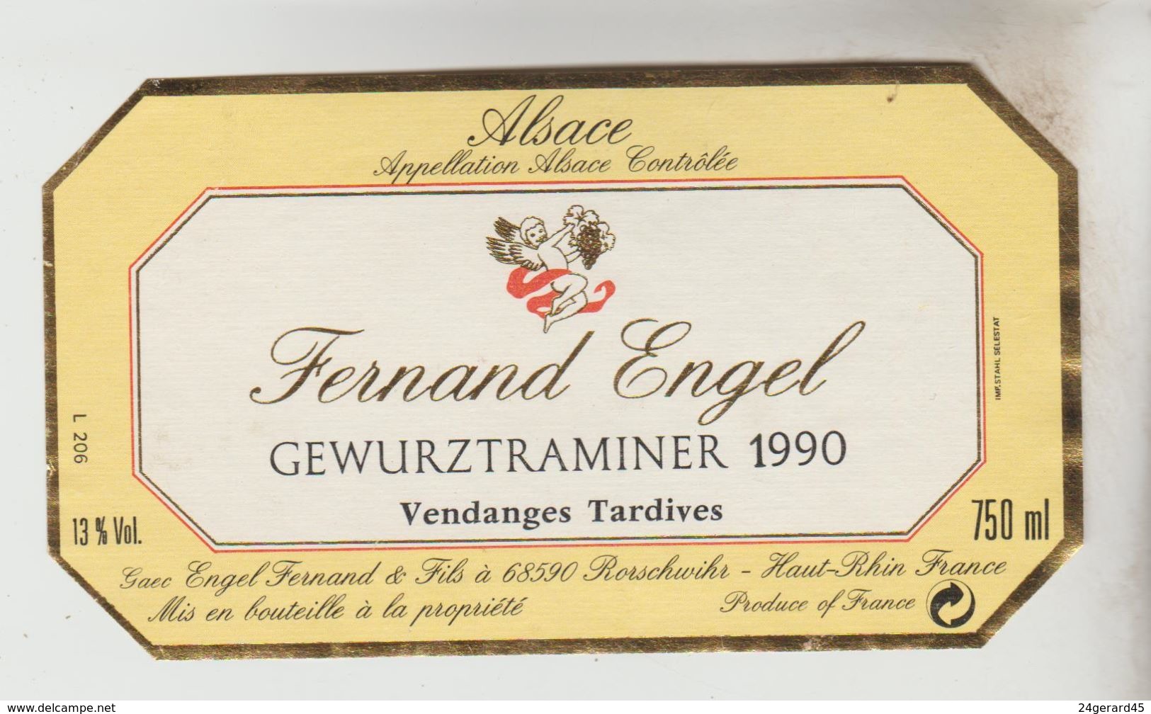 OENOPHILIE 5 ETIQUETTES VINS D'ALSACE - Gewurztraminer G.Eckle89, P. Chanau, A.L Baur, P.Dumoulin Storch, F. Engel 90 - Gewurztraminer