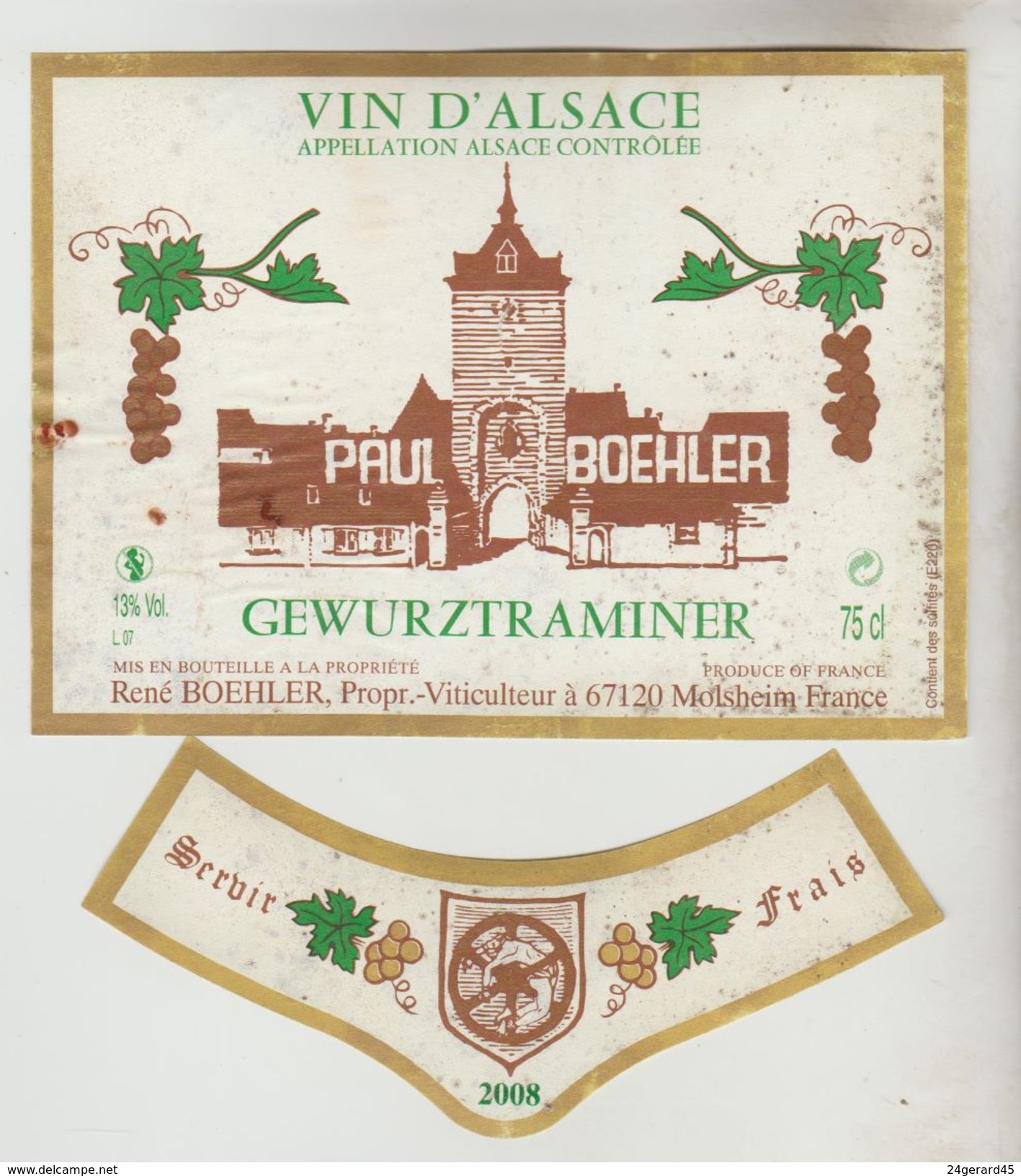 OENOPHILIE 6 ETIQUETTES VINS D'ALSACE - Gewurztraminer A.L Baur, P.Dumoulin Storch(2), Domaine Willm89, P.Boehler, Rosen