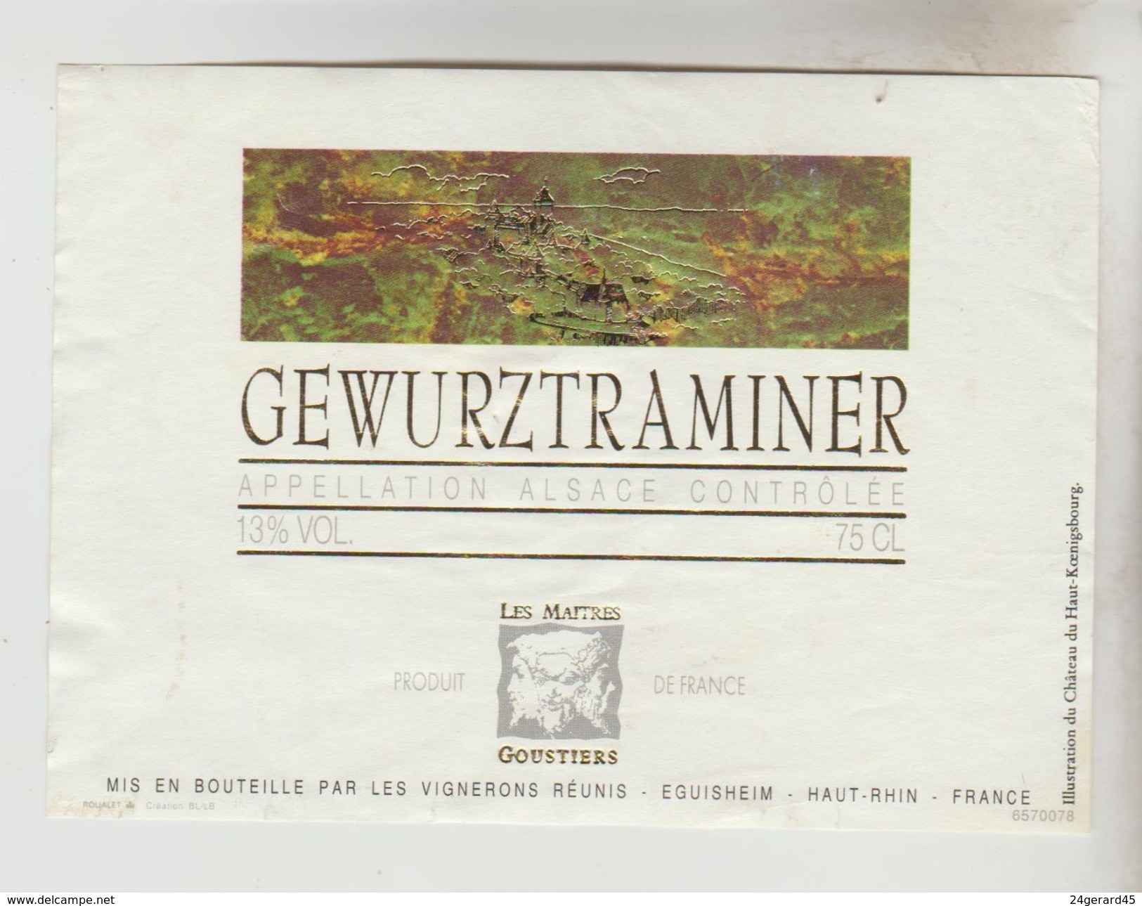 OENOPHILIE 5 ETIQUETTES VINS D'ALSACE - Gewurztraminer Eguisheim, A.L Baur94, Ribeauville 93, F.Engel90, Médaille Colmar - Gewurztraminer