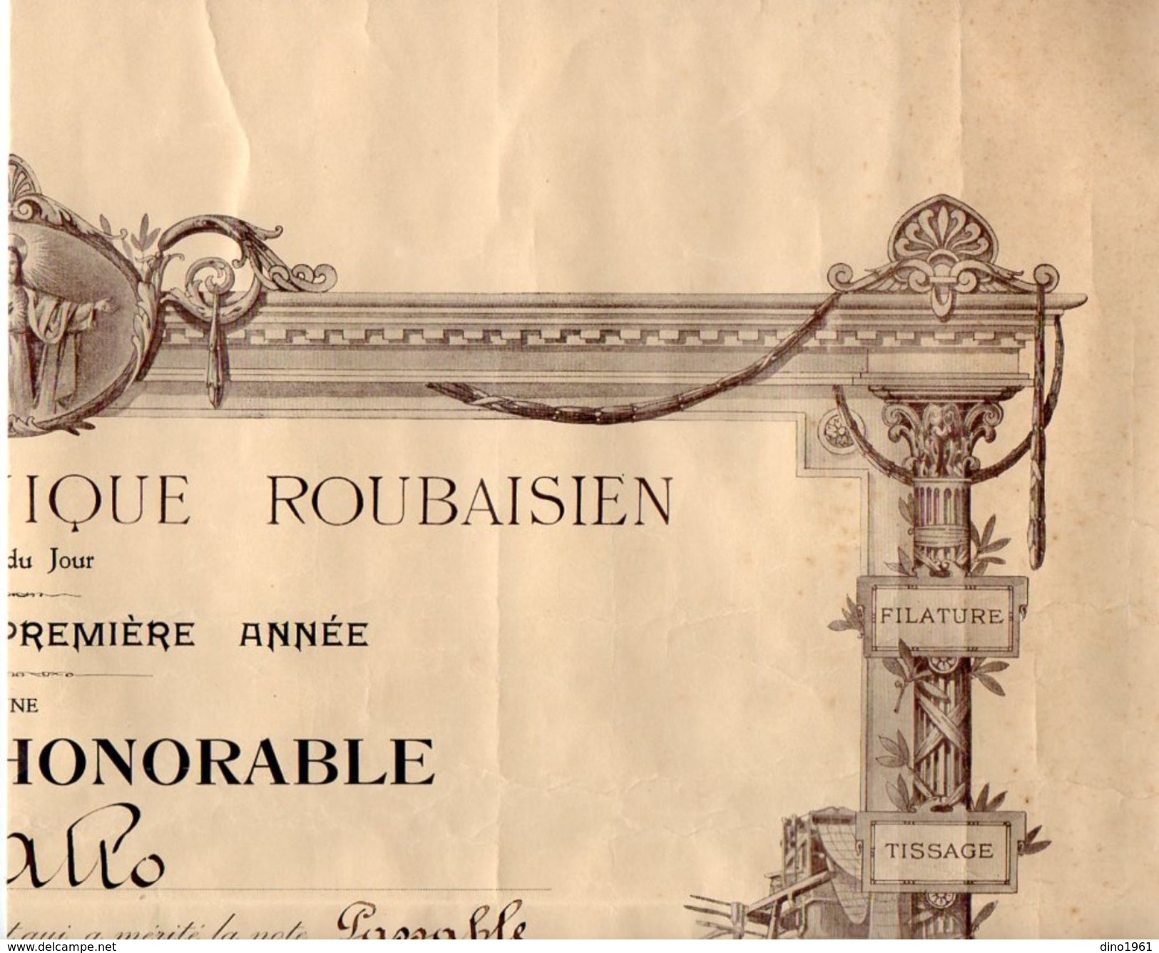 VP11.074 - ROUBAIX 1921 - Superbe Diplôme 53 X 42 - Institut Technique Roubaisien - Filature - Diplômes & Bulletins Scolaires