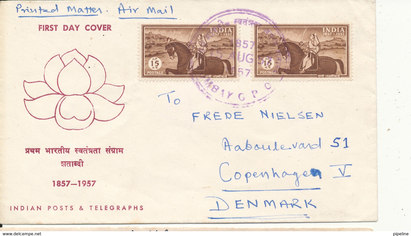 India FDC 15-8-1957 Sent To Denmark - FDC