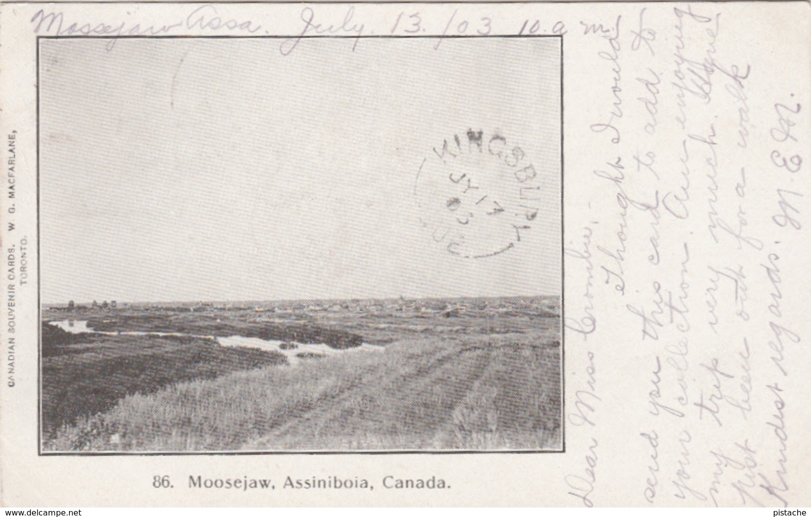 Original 1903 PC - Moose Jaw Moosejaw Saskatchewan Canada - Assiniboia - By W.J. Macfarlane No. 86 - 2 Scans - Other & Unclassified