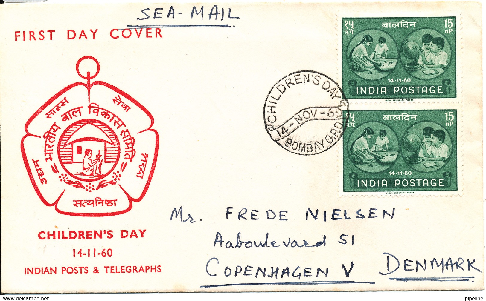 India FDC 14-11-1960 Children's Day Sent To Denmark - FDC