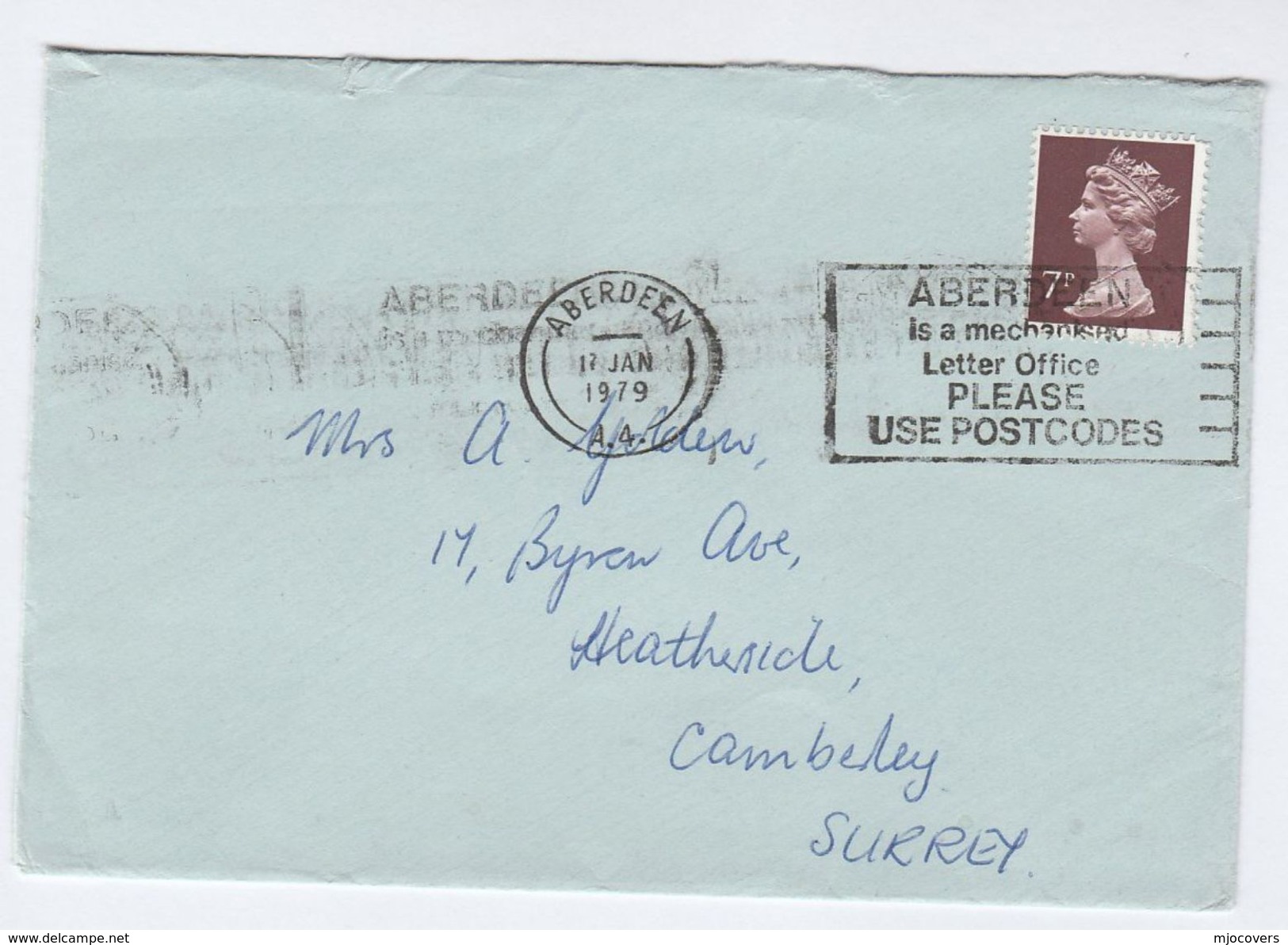 1979 COVER Slogan  ABERDEEN MECHANISED LETTER OFFICE Please USE POSTCODE Gb Stamps - Post