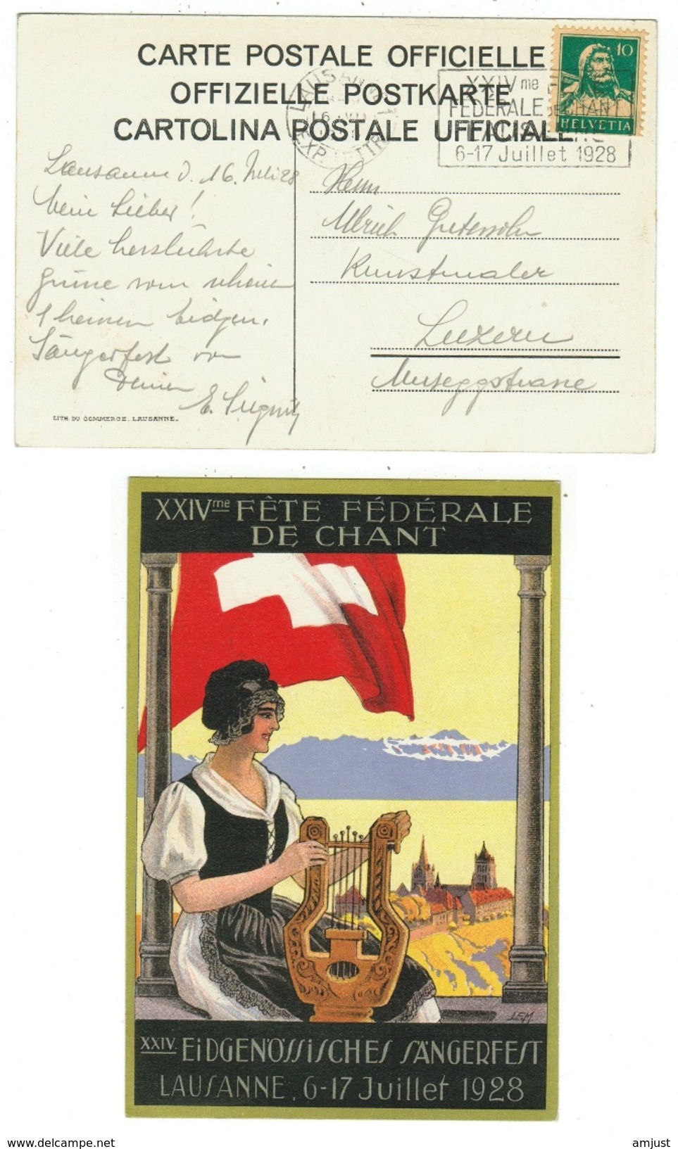 Suisse // Schweiz // Switzerland //  1907-1939  // Carte Officielle De La Fête Fédérale De Chant Lausanne 1928 - Lettres & Documents