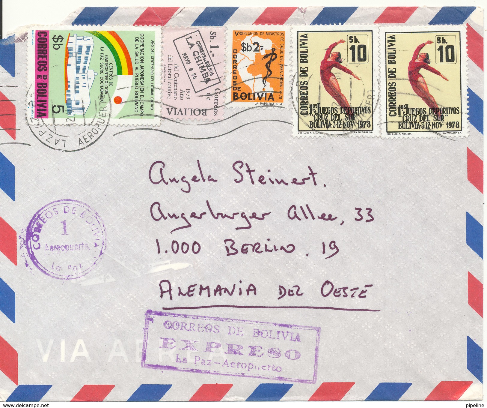 Bolivia Express Air Mail Cover Sent To Germany DDR 12-6-1980 Topic Stamps (the Cover Is Damaged) - Bolivien