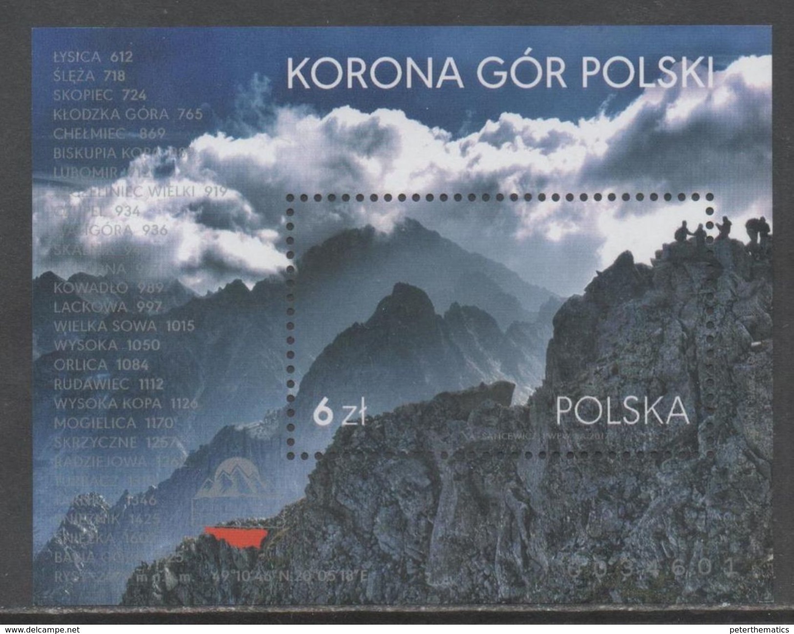 POLAND , 2017, MNH, MOUNTAINS, CROWN OF POLISH MOUNTAINS, S/SHEET - Other & Unclassified