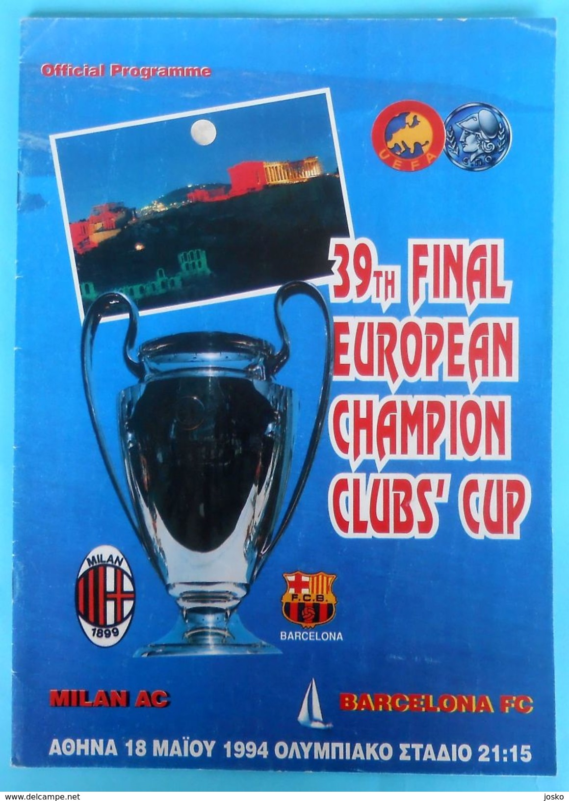 AC MILAN : FC BARCELONA - 1994. UEFA CHAMPIONS LEAGUE FINAL Offic.football Soccer Programme Programm Programma Programa - Livres