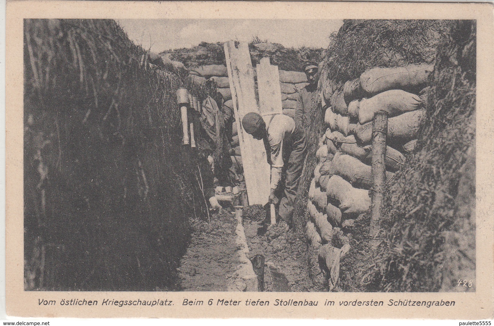 CPA Allemande-VOM ÖSTLICHEN KRIEGSSCHAUPLATZ .BEIM 6 METER TIEFEN STOLLENBAU IM VORDERSTEN SCHÜTZENGRABEN.-TBE-2scans - Guerre 1914-18