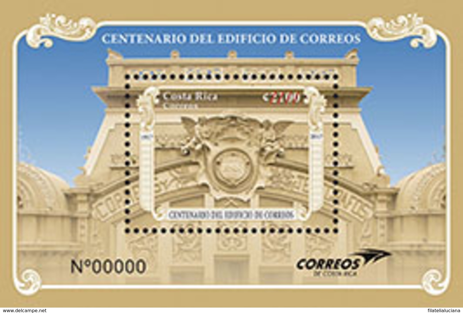 MNH SHEET COSTA RICA, 2017 Building Correo De Costa Rica 100 Years. - Costa Rica