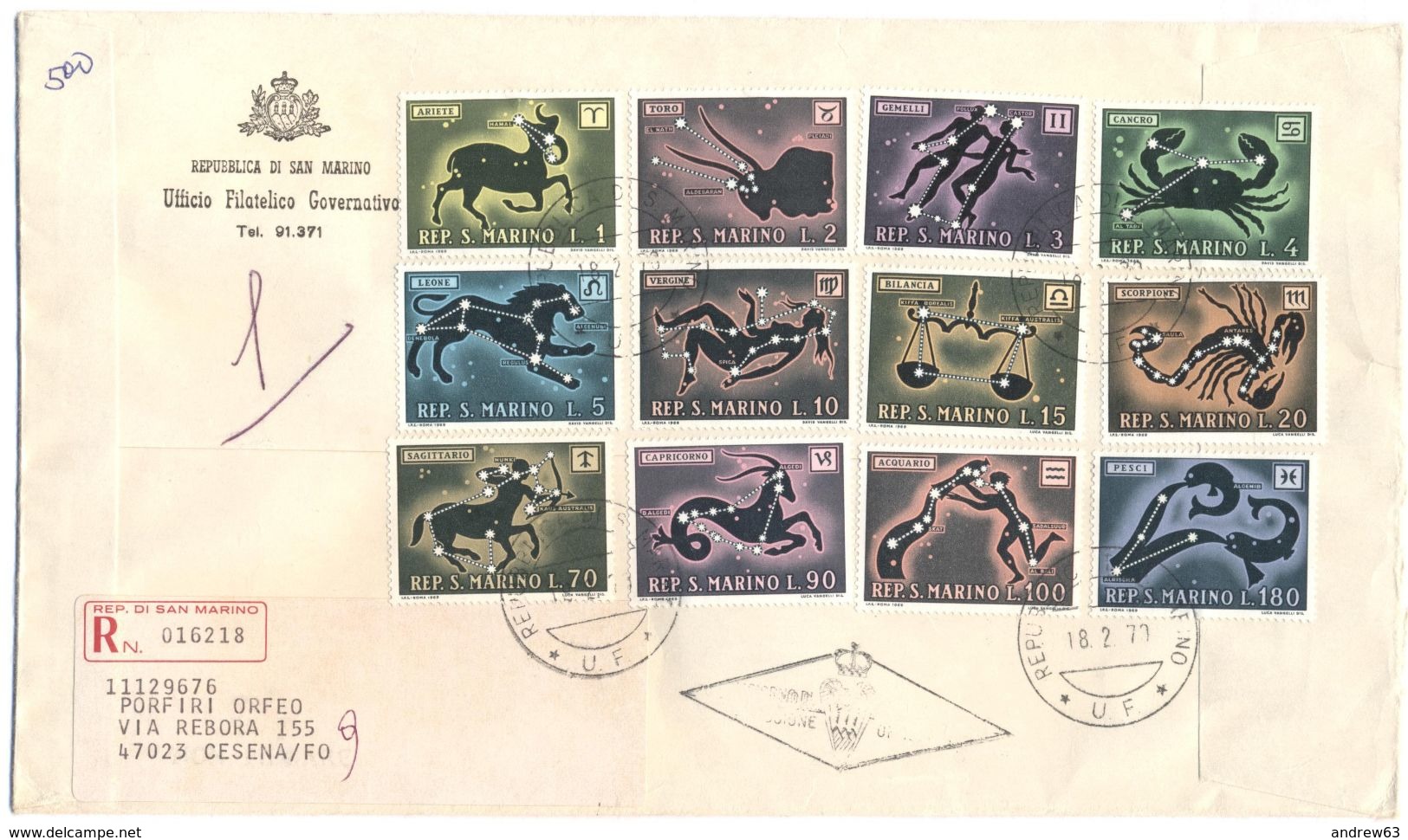 SAN MARINO - 1970 - SEGNI DELLO ZODIACO - FDC - Ufficio Filatelico Governativo - RACCOMANDATA - FDC