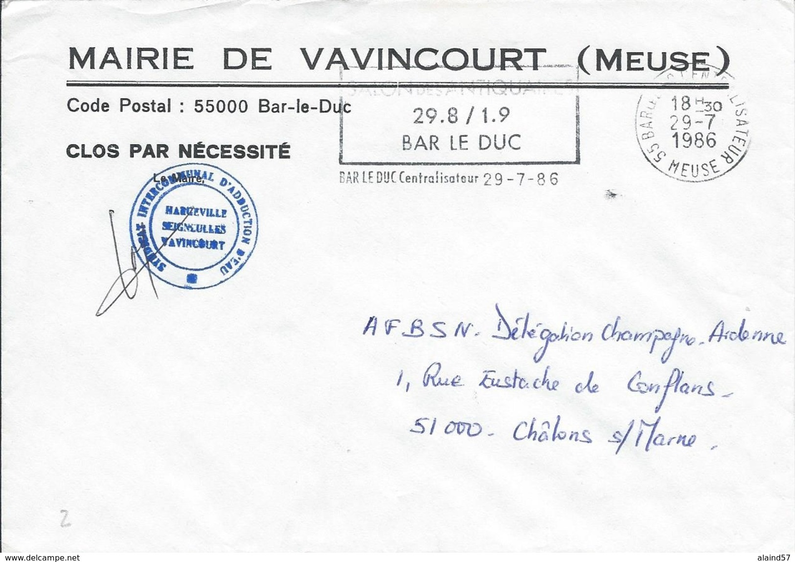 Meuse : Enveloppe De Mairie De Vavincourt Avec Flamme De Bar-le-Duc "Salon Des Antiquaires" De 1979. - 1961-....