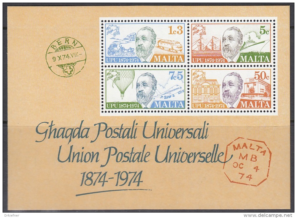 MALTA  Block 4, Postfrisch **,  100 Jahre Weltpostverein (UPU) 1974 - Malta