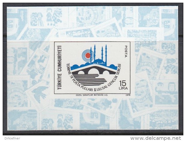 TÜRKEI Block 18, Postfrisch **, Nationale Jugend-Briefmarkenausstellung EDIRNE &rsquo;78, 1978 - Blokken & Velletjes