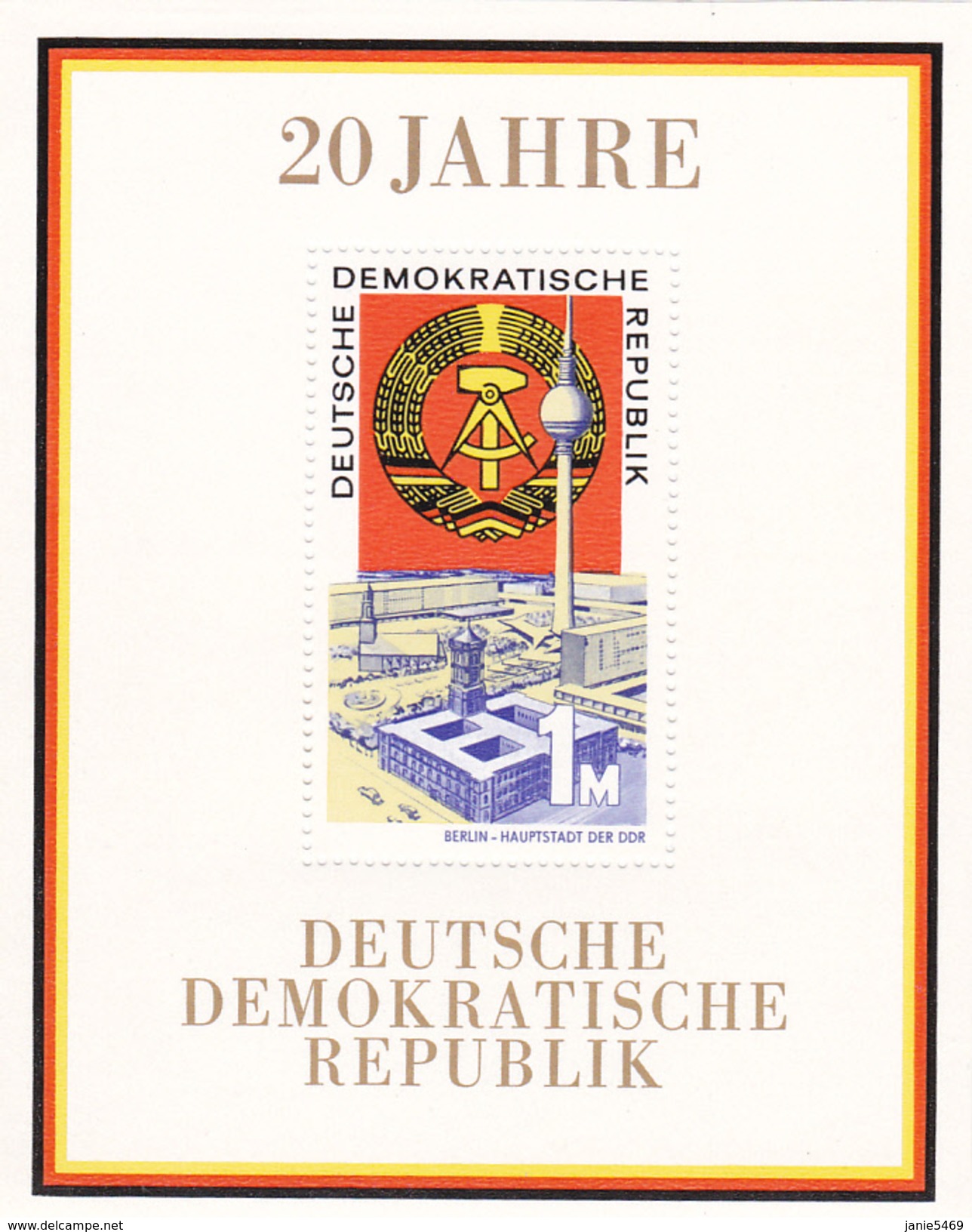 Germany DDR 1968 20th Anniversary Souvenir Sheet MNH - Lettres & Documents