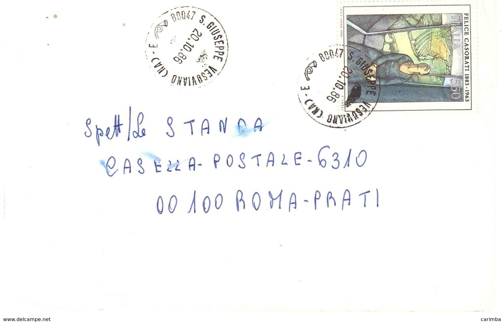 £550 FELICE CASORATI ANNULLO S.GIUSEPPE VESUVIANO - 1981-90: Storia Postale