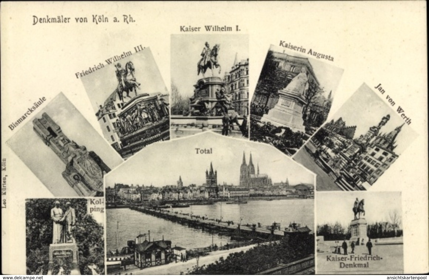 Cp Köln Am Rhein, Denkmäler, Bismarcksäule, Kolping, Jan Von Werth, Kaiserin Augusta, Kaiser Wilhelm - Sonstige & Ohne Zuordnung