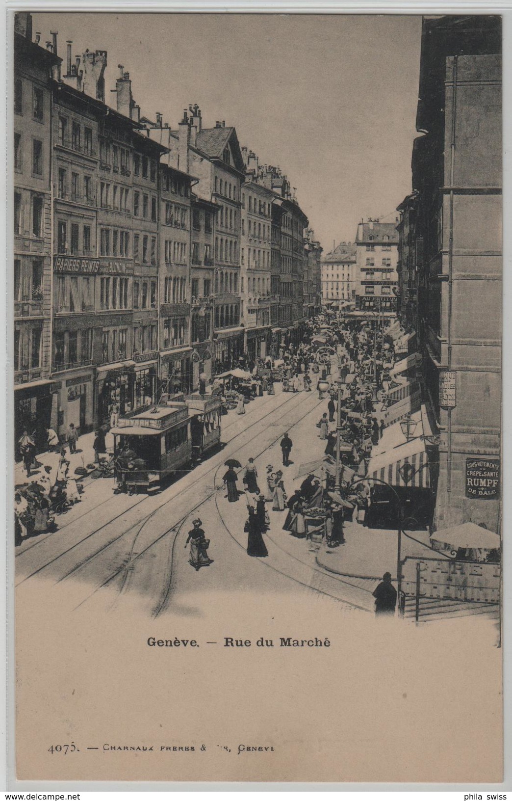 Geneve - Rue Du Marche - Animee Tram - Photo: Charnaux Freres No. 4075 - Otros & Sin Clasificación