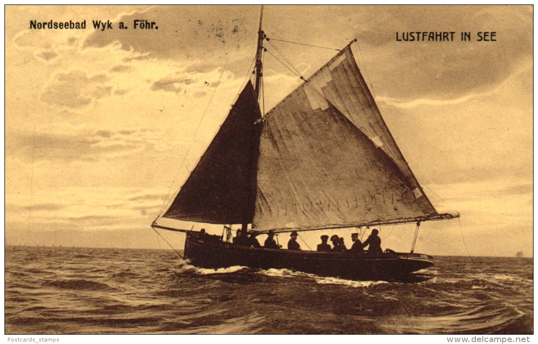 Wyk Auf Föhr, "Lustfahrt In See", Segelboot, 1913 Nach Krefeld Versandt - Föhr