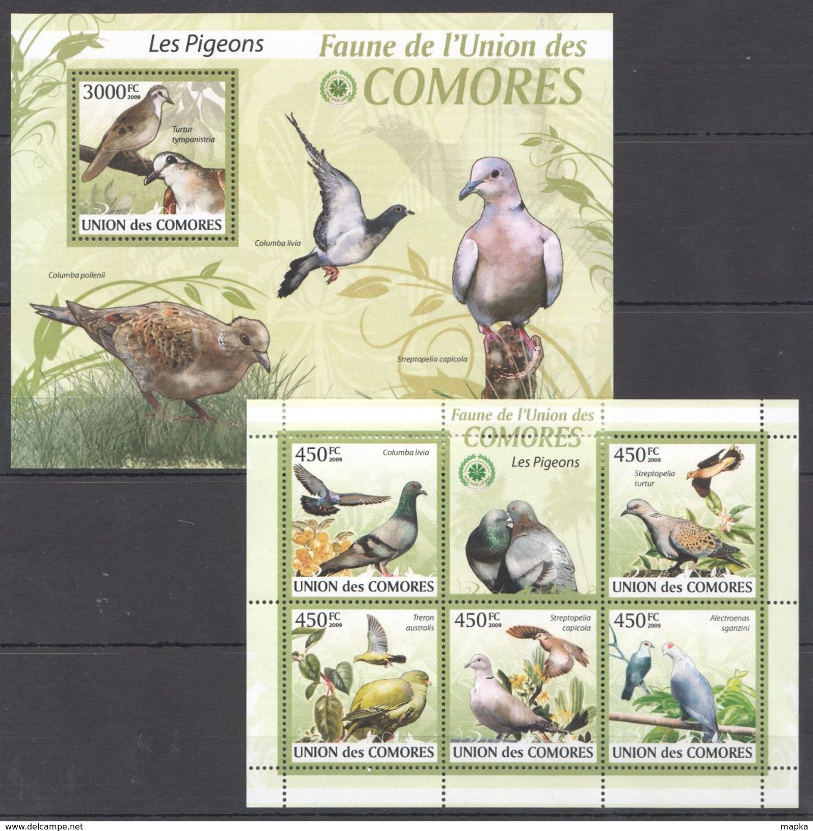 N88 2009 UNION DES COMORES FAUNA BIRDS LES PIGEONS KB+BL MNH - Sonstige & Ohne Zuordnung