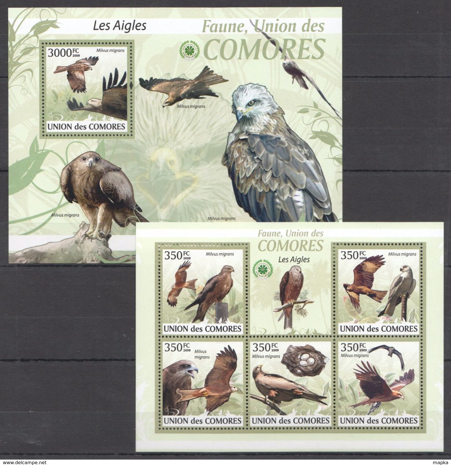 N89 2009 UNION DES COMORES FAUNA BIRDS LES AIGLES KB+BL MNH - Sonstige & Ohne Zuordnung