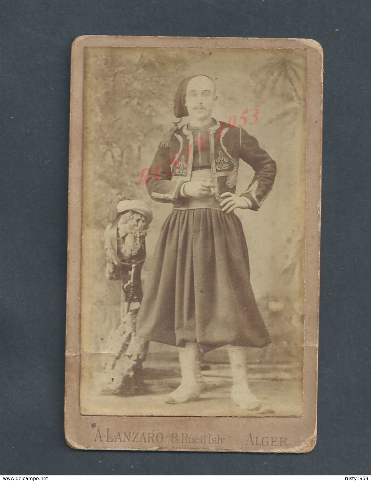 MILITARIA CDV CARTE DE VISITE SOLDAT ZOUAVE A. LANZARO ALGER VEND EN ETAT : - Guerre, Militaire